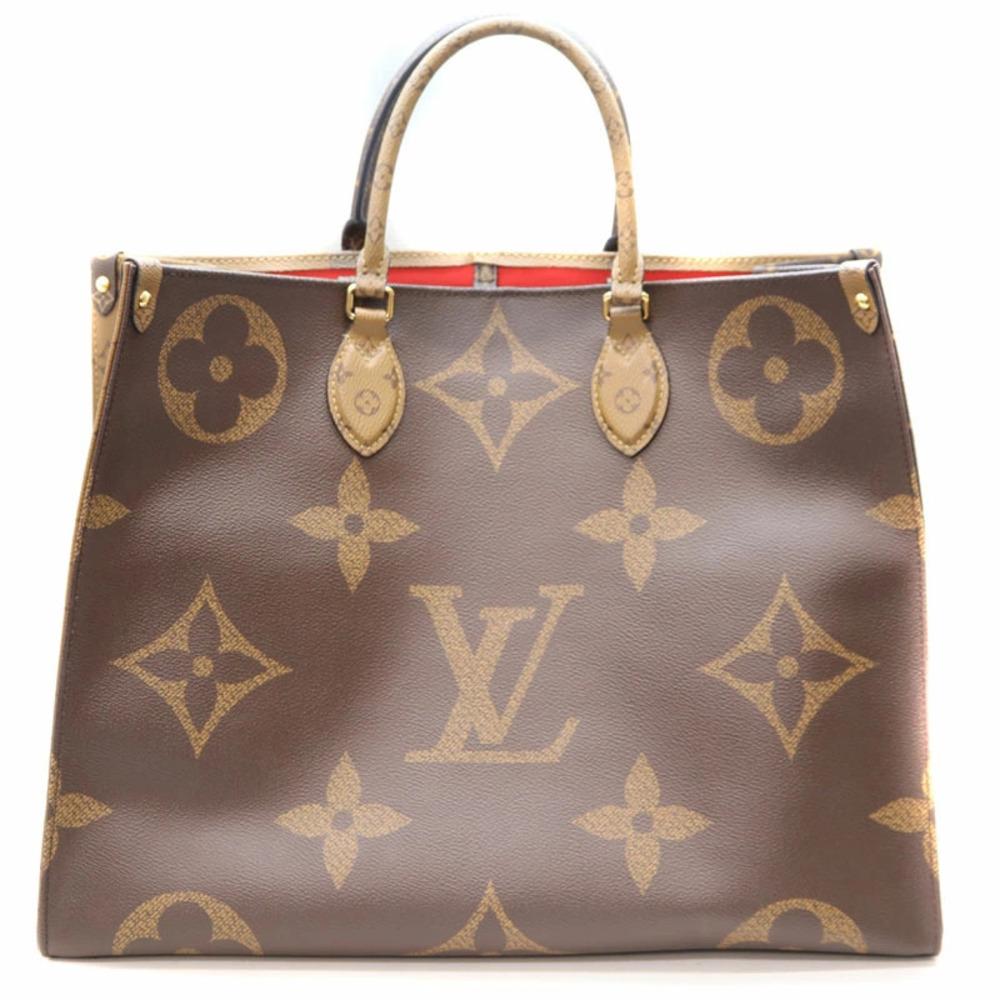 LOUIS VUITTON On The Go Handbag Tote Bag Giant Monogram Reverse Brown Camel